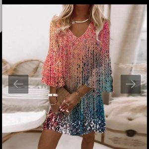 Ombre color Splash V-Neck Mini Dress